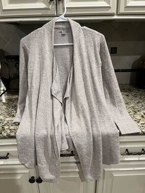 Barefoot Dreams Cream Open-Front Draped Knit Cardigan